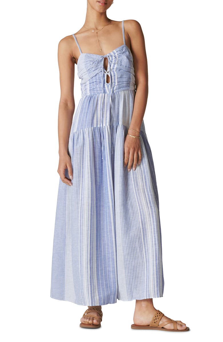 Lucky Brand Stripe Cotton & Linen Cutout Sundress, Main, color,