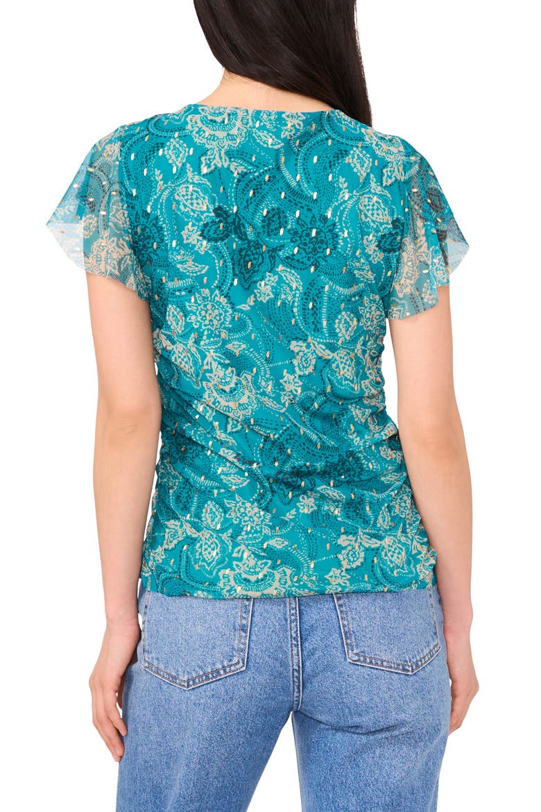 Flutter Sleeve Clip Dot Mesh Top, Alternate, color, COOL LAPIS
