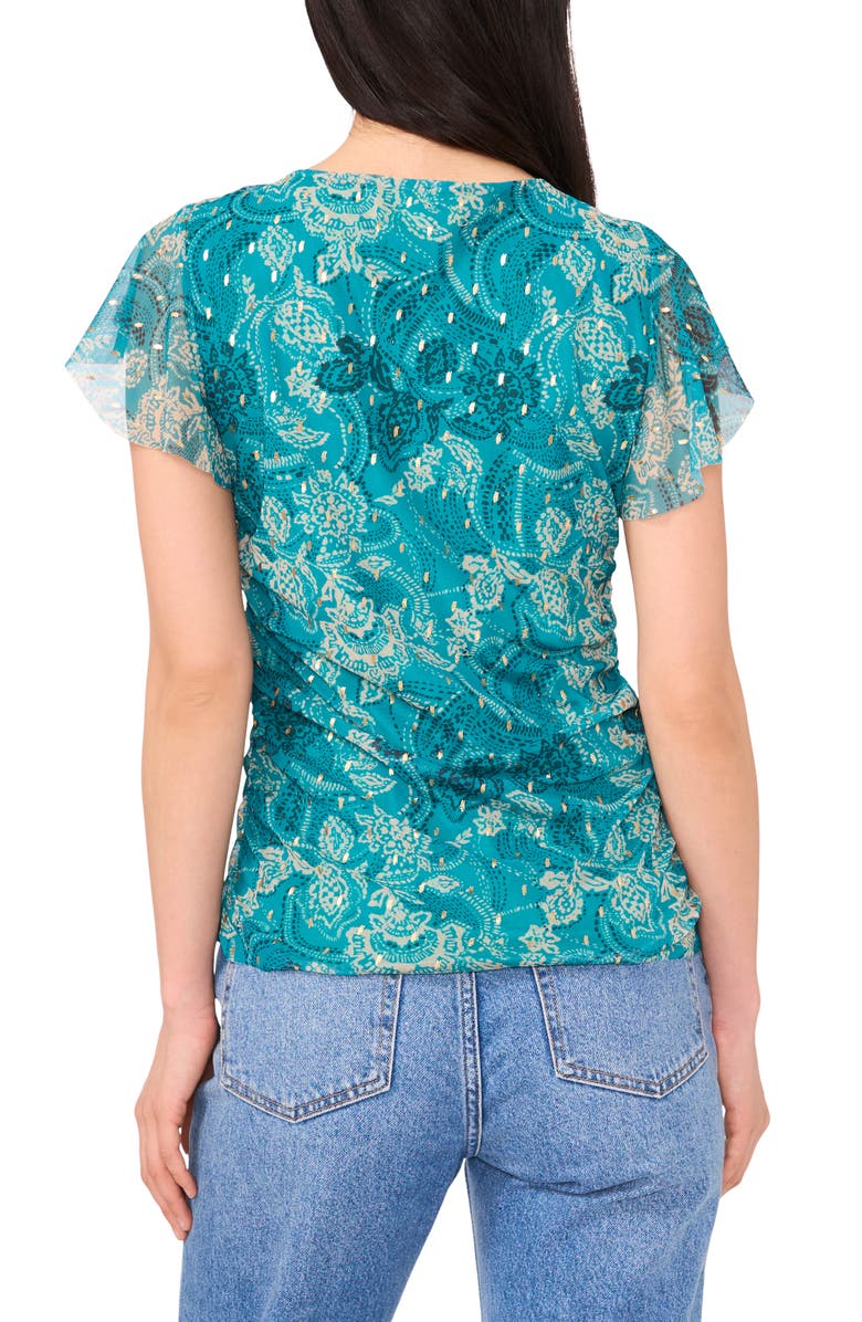 Vince Camuto Flutter Sleeve Clip Dot Mesh Top, Alternate, color, Cool Lapis