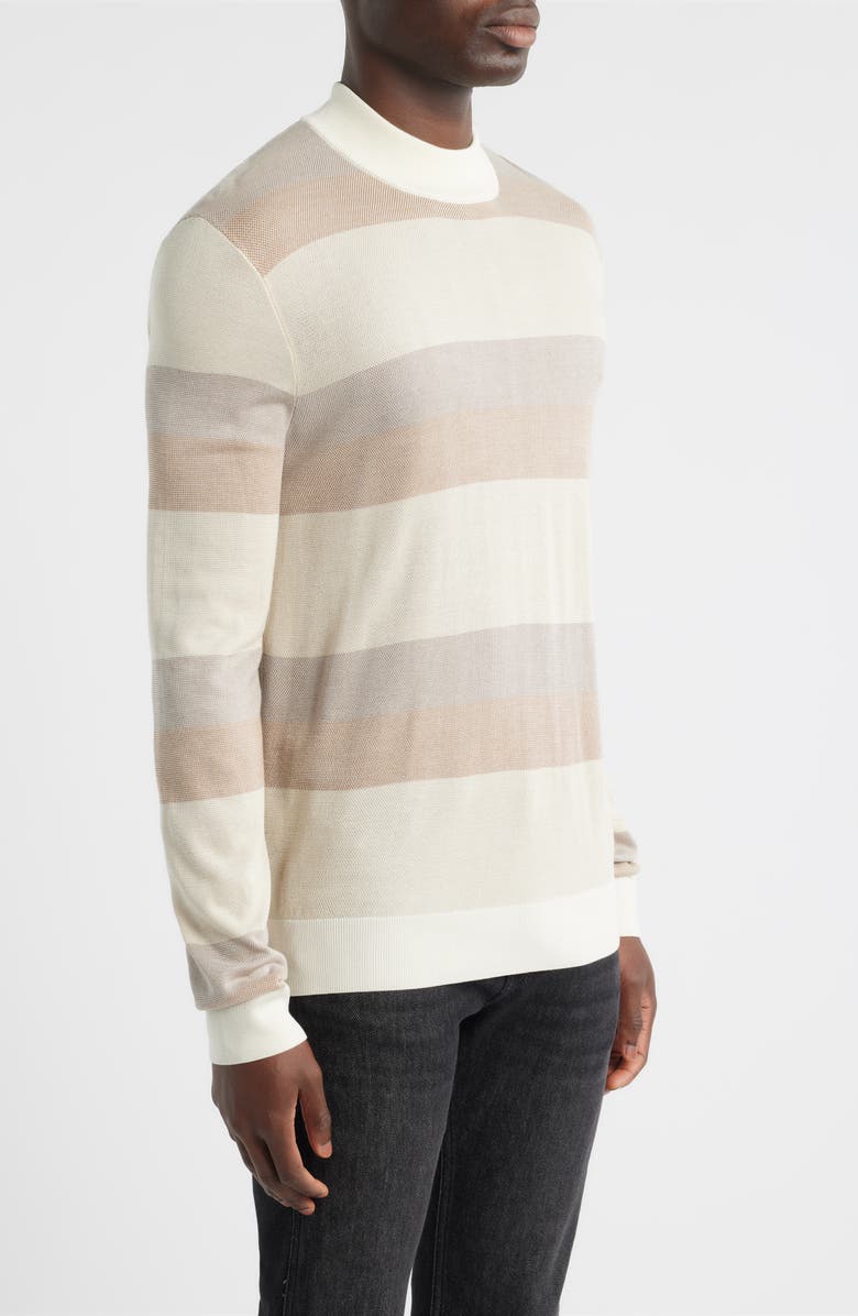 BOSS Hugo Rugby Stripe Silk Sweater, Alternate, color, Open White