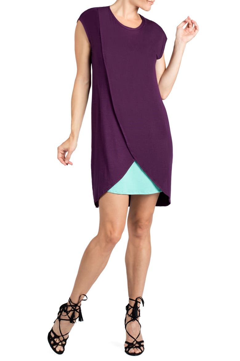 Lille Layered Maternity/Nursing Sheath Dress, Main, color, EGGPLANT/ DARK MINT CONTRAST