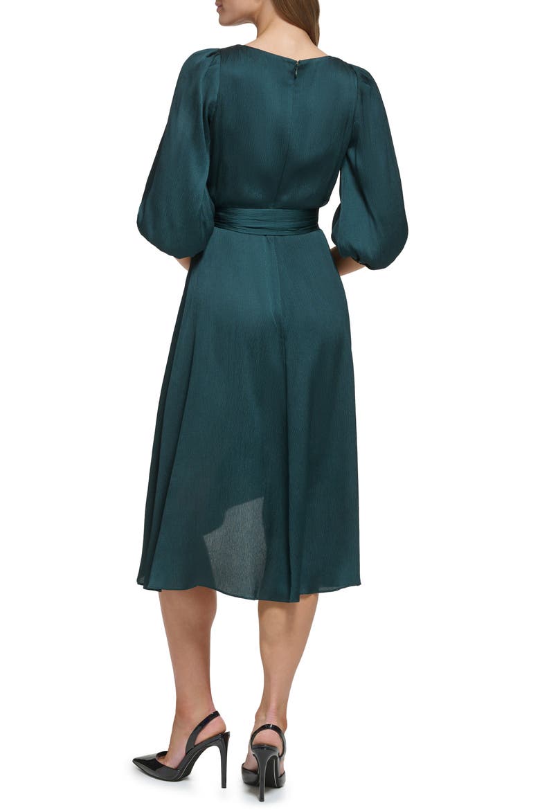 Balloon Sleeve Faux Wrap Midi Dress, Alternate, color, PINE