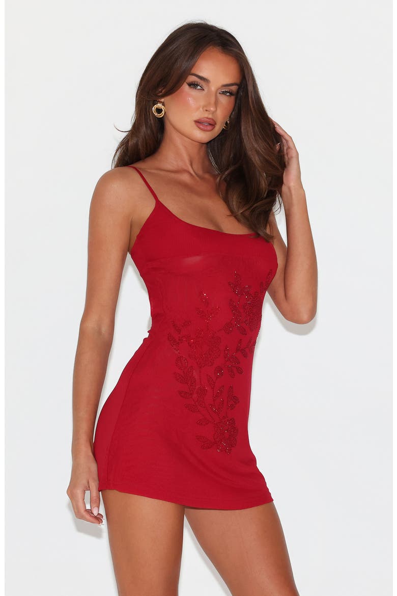 Octavia Floral Embellished Semisheer Mesh Minidress, Alternate, color, CHERRY RED