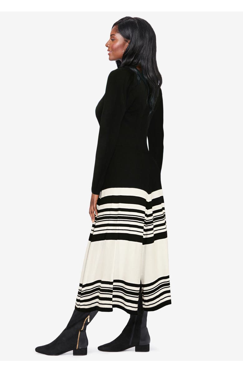 Jessica London Fit and Flare Sweater Dress, Alternate, color, Soft Camel Black