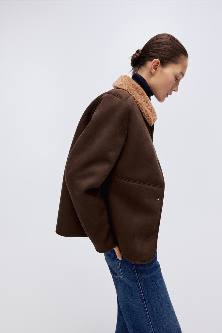 Teddy-collared Jacket, Alternate, color, Dark brown