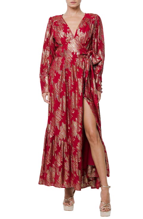 Isa Metallic Long Sleeve Wrap Dress