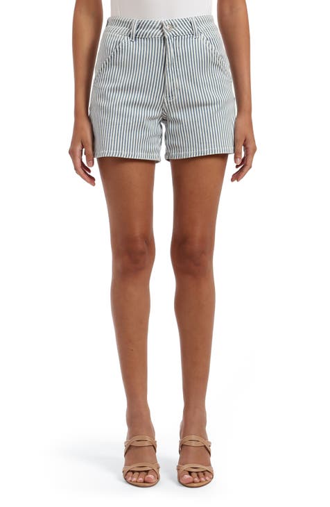 Kylie Railroad Stripe High Waist Denim Shorts