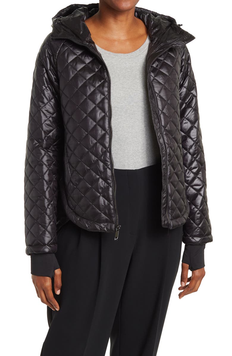 BCBGMAXAZRIA Quilted Hooded Zip Front Jacket, Main, color, 