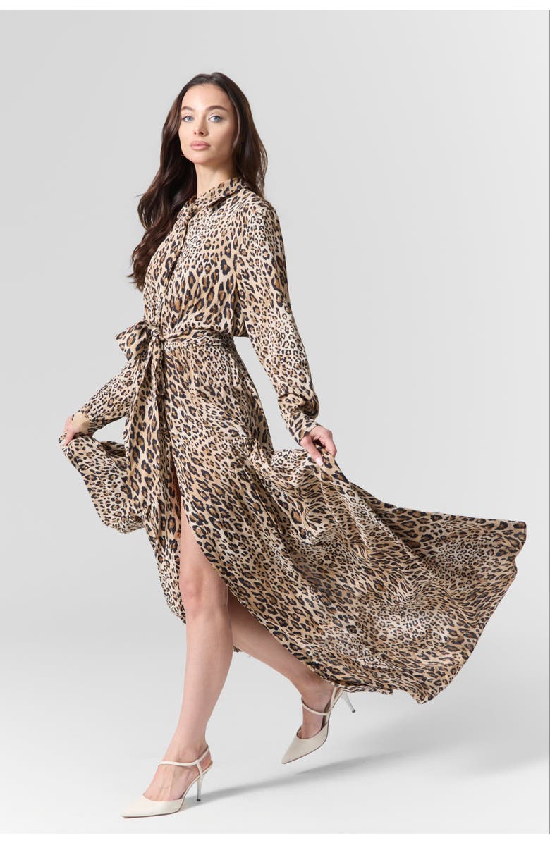Le Fafo Printed Maxi Belted Shirtdress, Alternate, color, Animal Print