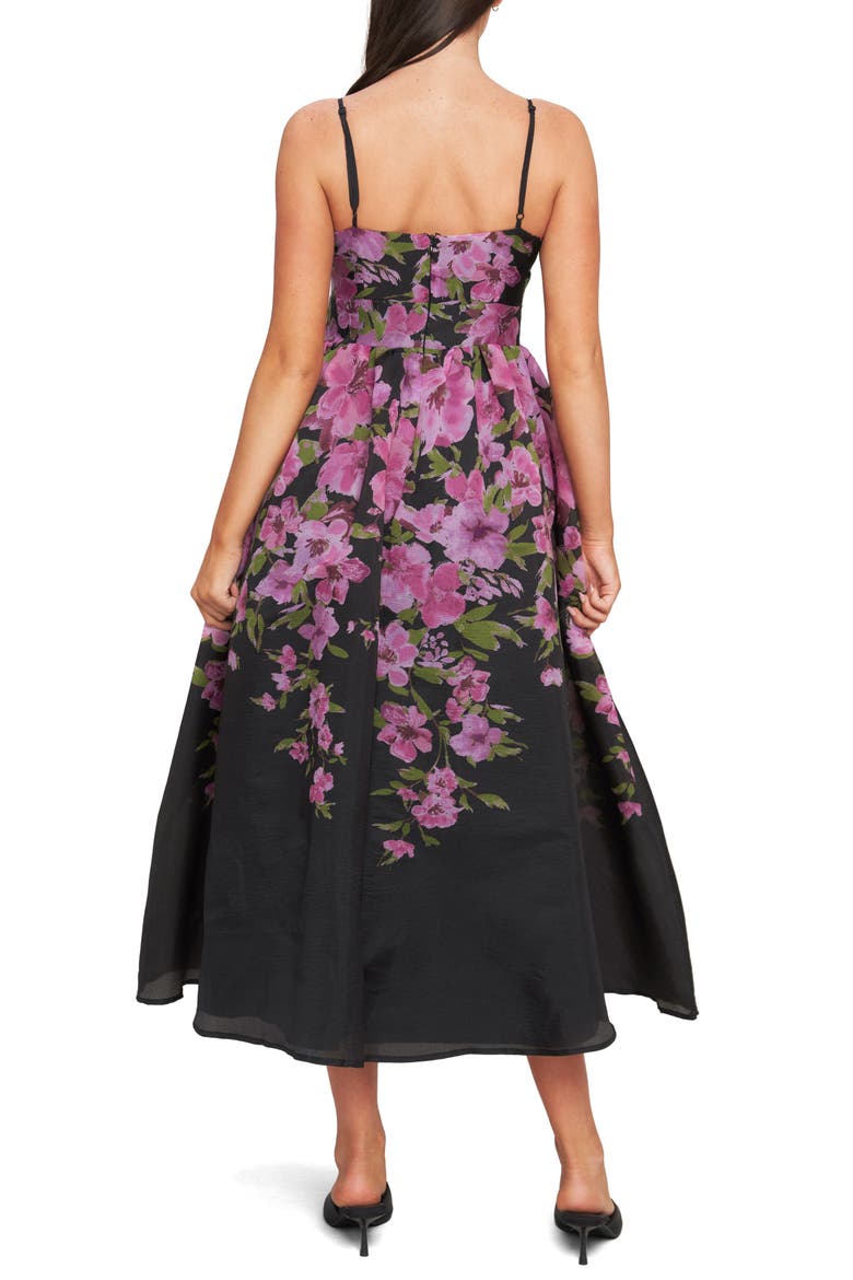 Floral Print Sleeveless Midi Dress, Alternate, color, BLACK