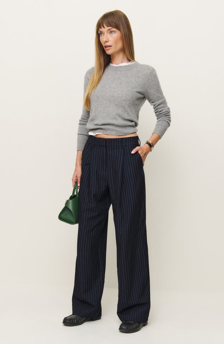 Reformation Alex Wide Leg Linen Pants, Alternate, color, Midnight Stripe
