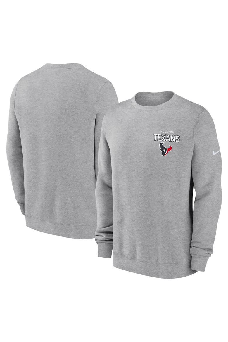 Men's Nike Heather Gray Houston Texans Primetime Club Fleece Pullover Sweatshirt, Main, color, Heather Gray