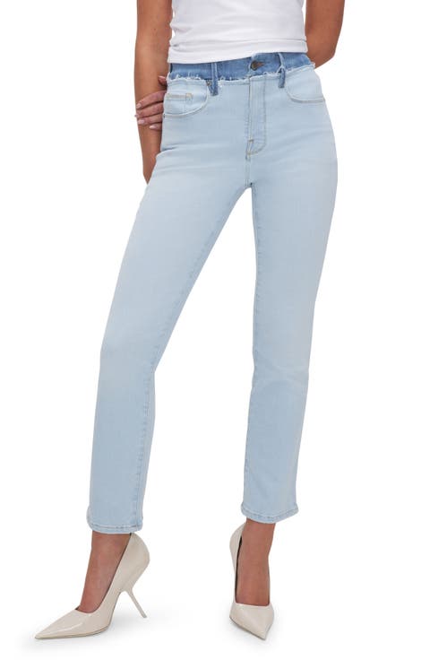 Good Legs Two-Tone High Waist Ankle Straight Leg Jeans (Indigo 624) (Regular & Plus)