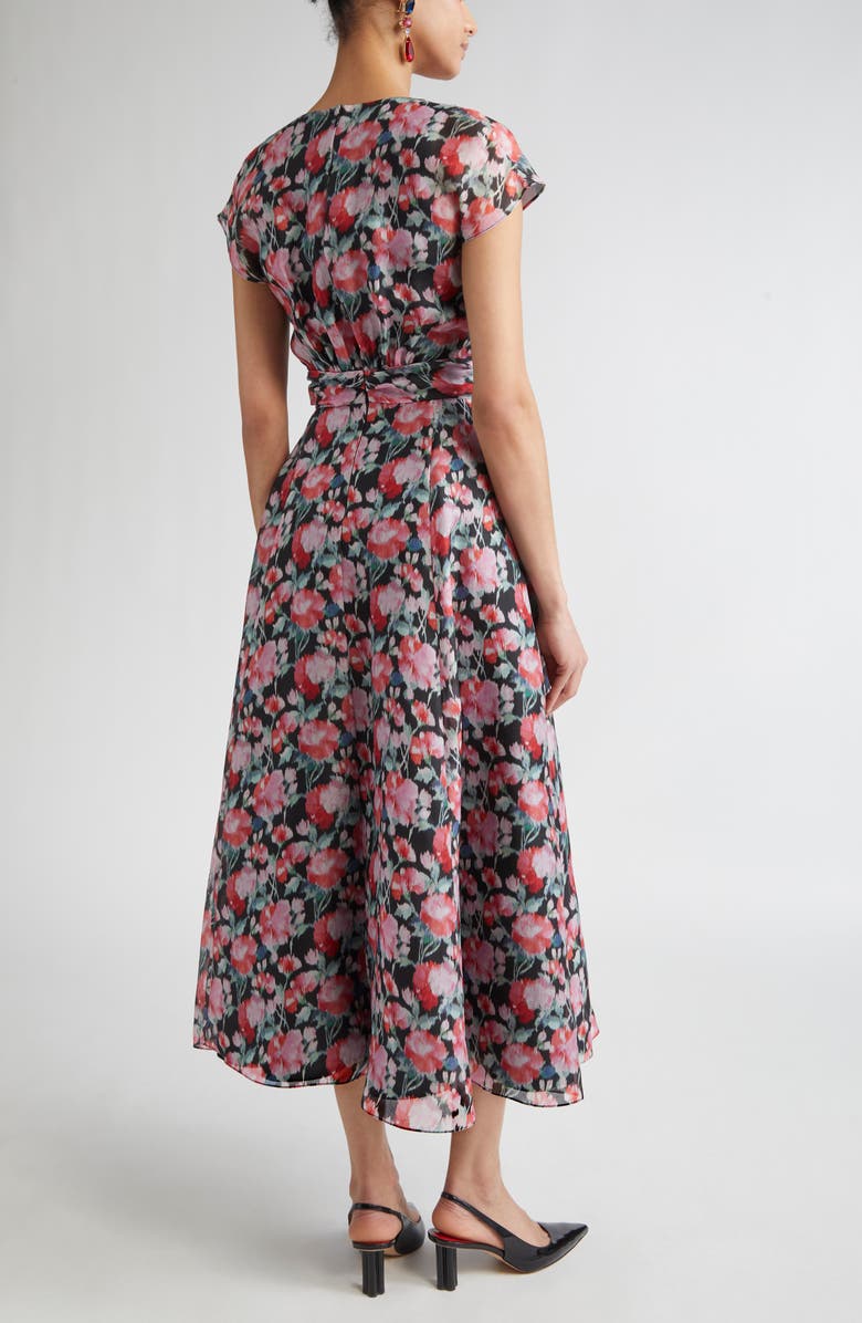 Carolina Herrera Peony Print Cap Sleeve Silk Organza Midi Dress, Alternate, color, Pink Multi