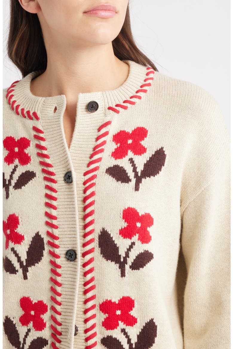 Mavie Intarsia Floral Cardigan, Alternate, color, CARMINE FLORAL