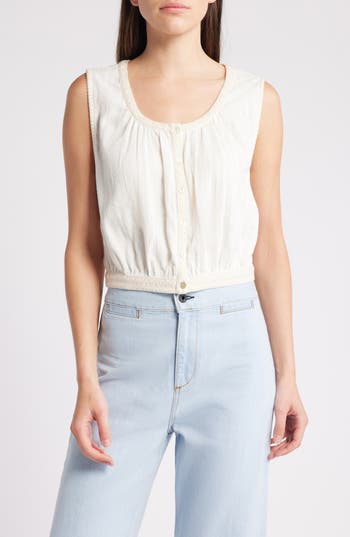 Faherty Isla Embroidered Organic Cotton Button-up Tank In Egret