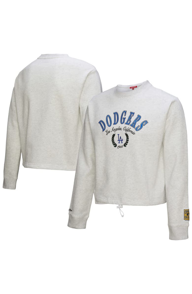 Mitchell & Ness Women's Mitchell & Ness Heather Gray Los Angeles Dodgers Cropped Toggle Pullover Sweatshirt, Main, color, Heather Gray