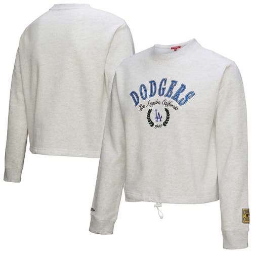 Mitchell & Ness Heather Gray Los Angeles Dodgers Cropped Toggle Pullover Sweatshirt