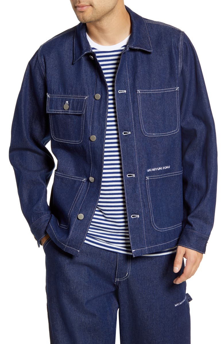 MKI Miyuki Zoku Raw Denim Chore Jacket, Main, color,