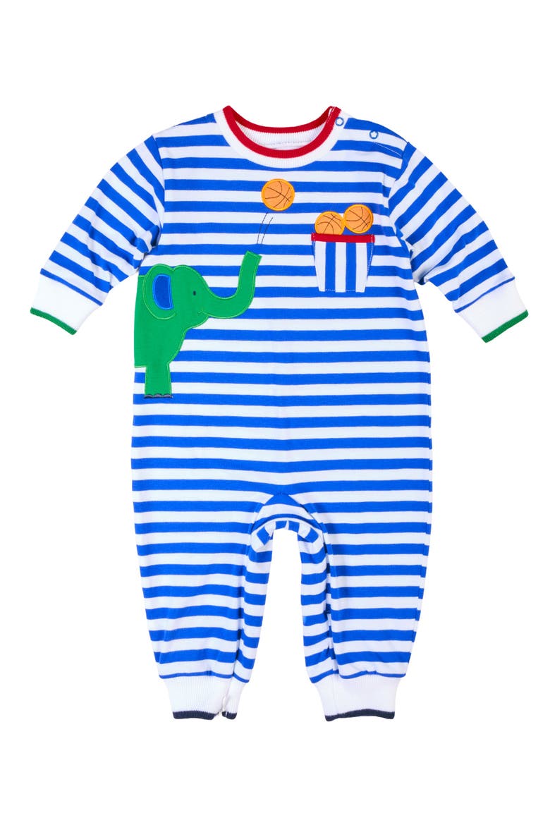 Stripe Knit Longall with Elephant & Basketballs, Main, color, Royal & White Stripe