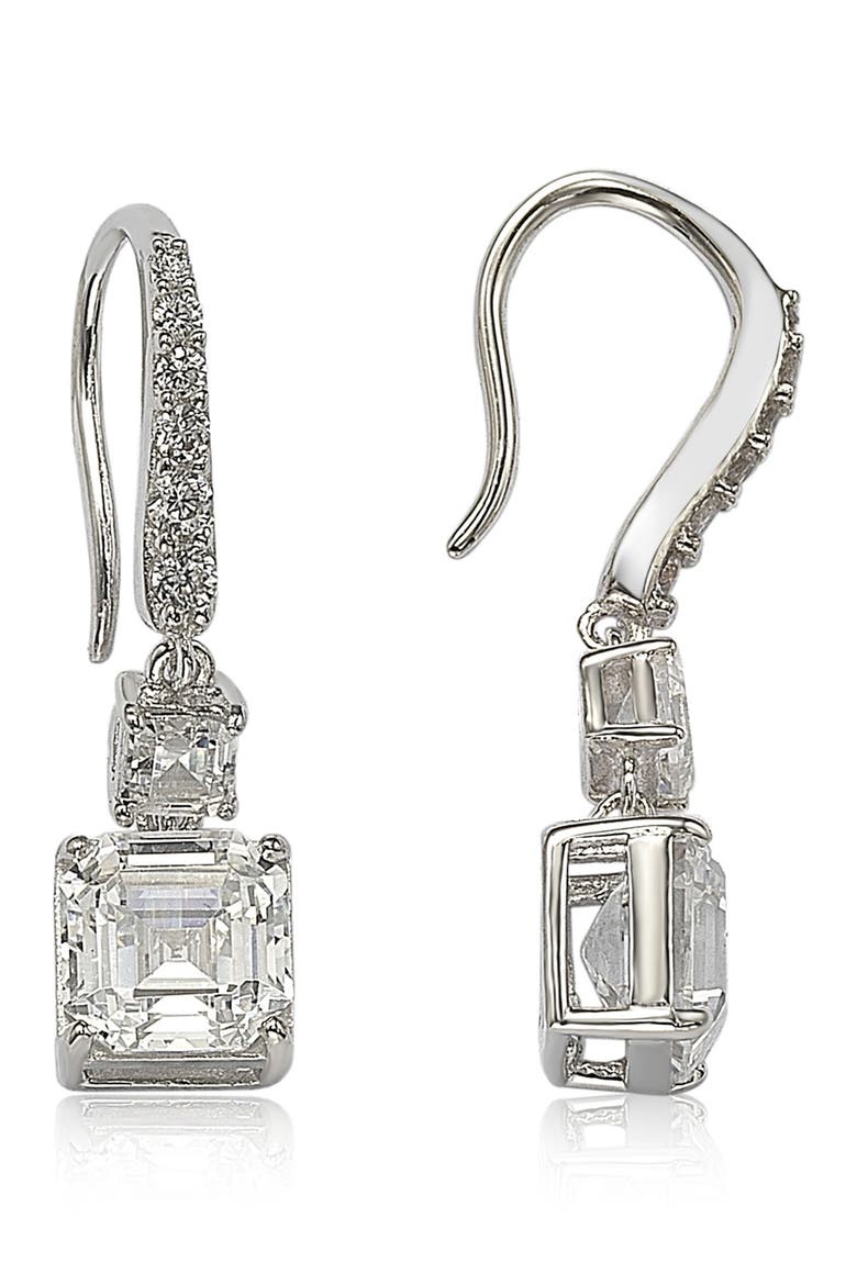Sterling Silver White Cubic Zirconia Drop Earrings, Main, color, WHITE