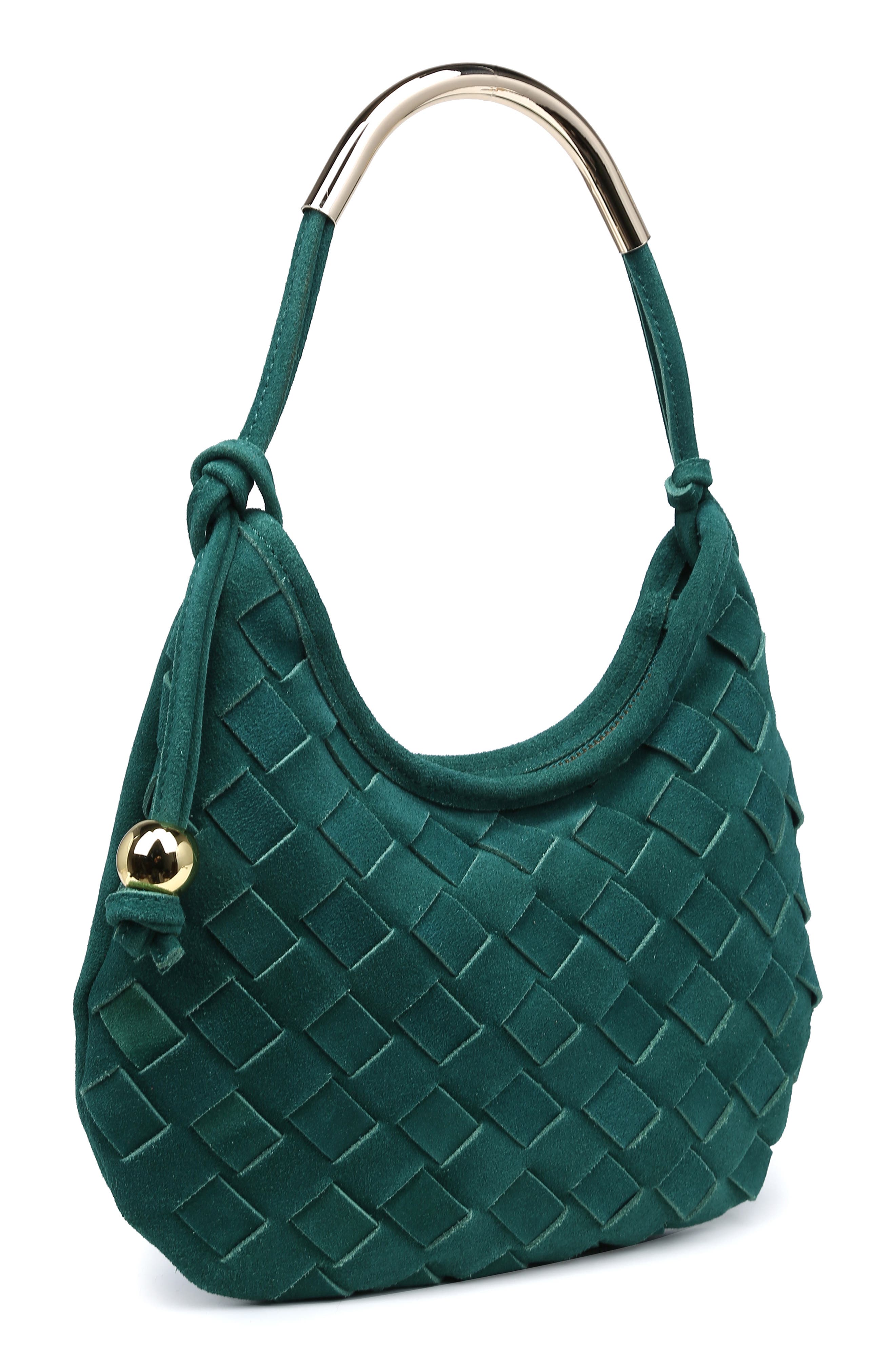 Woven Leather Shoulder Bag, Alternate, color, GREEN