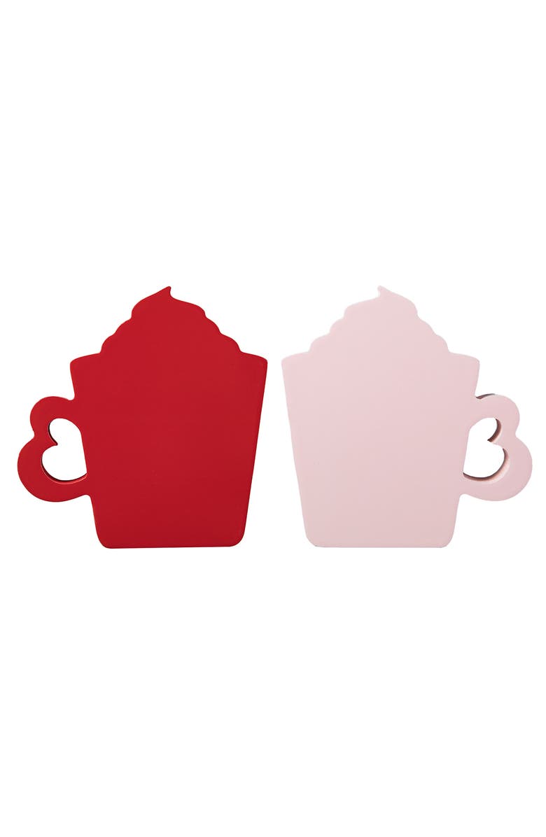 Glitzhome Set of 2 Wooden Valentine's Coffee Cup Table Decor, Alternate, color, Red