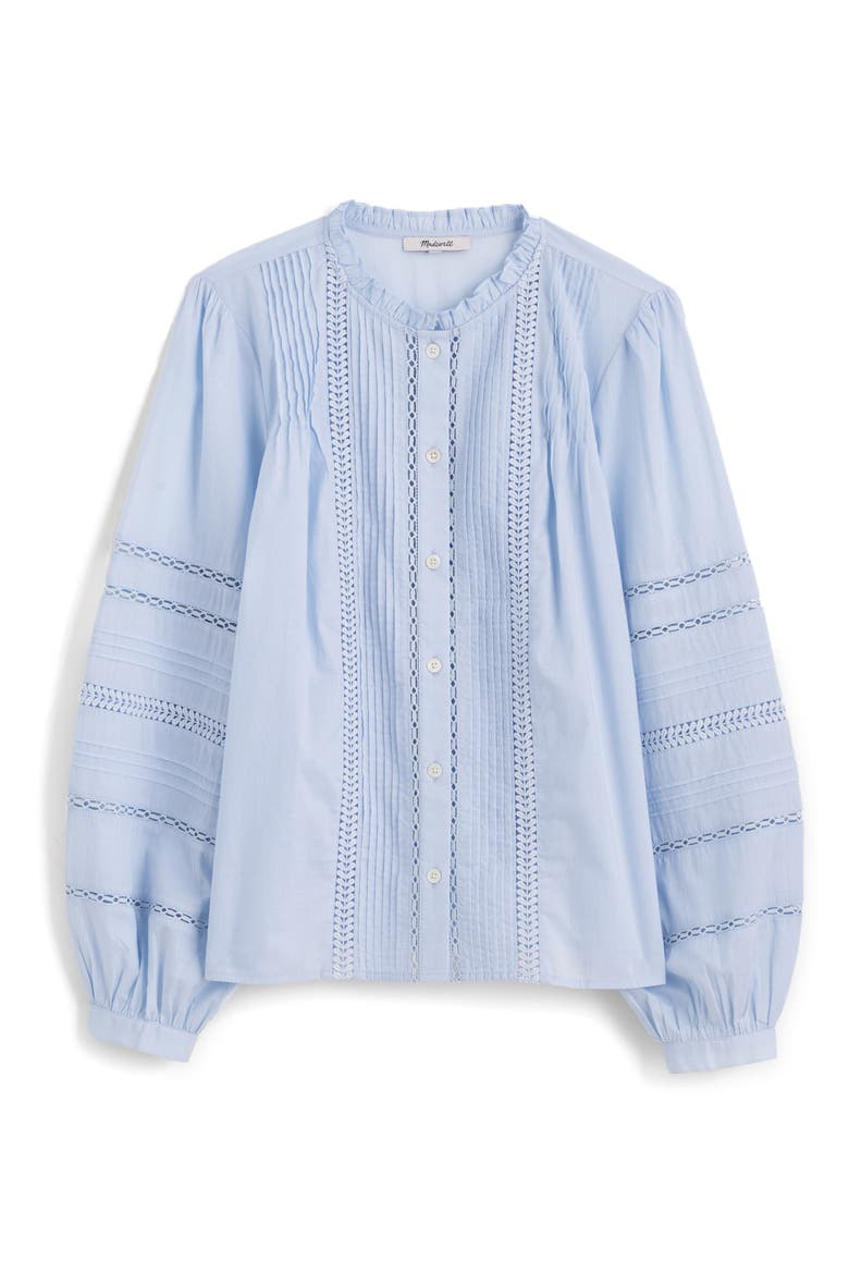 High Neck Lace Detail Pintuck Cotton Top, Alternate, color, SOFT BLUE