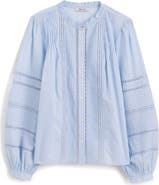 Madewell High Neck Lace Detail Pintuck Cotton Top