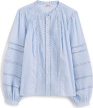 Madewell High Neck Lace Detail Pintuck Cotton Top