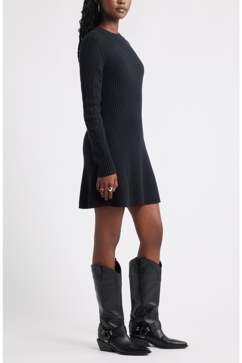 Long Sleeve Merino Wool & Cotton Blend Sweater Dress, Alternate, color, BLACK
