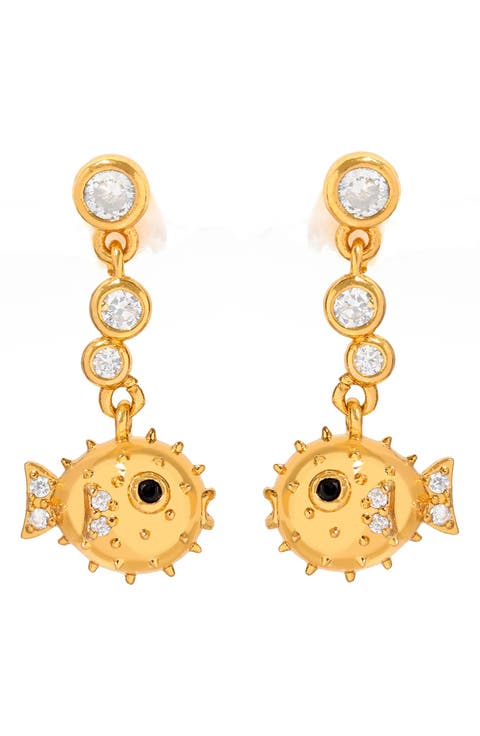 Pufferfish Cubic Zirconia Dangle Earrings