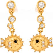 Girls Crew Pufferfish Cubic Zirconia Dangle Earrings