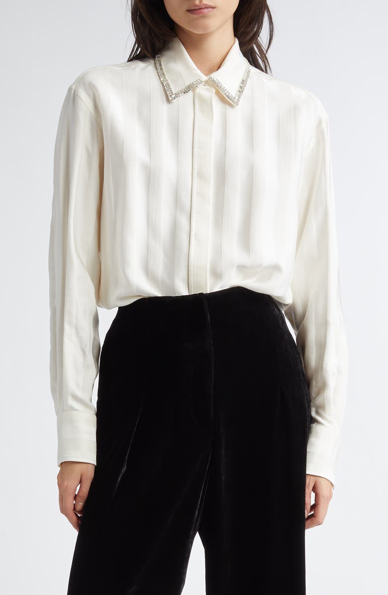 Golden Goose Journey Embellished Collar Tonal Stripe Button-Up Shirt, Main, color, Papyrus
