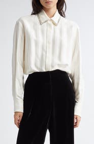 Golden Goose Journey Embellished Collar Tonal Stripe Button-Up Shirt
