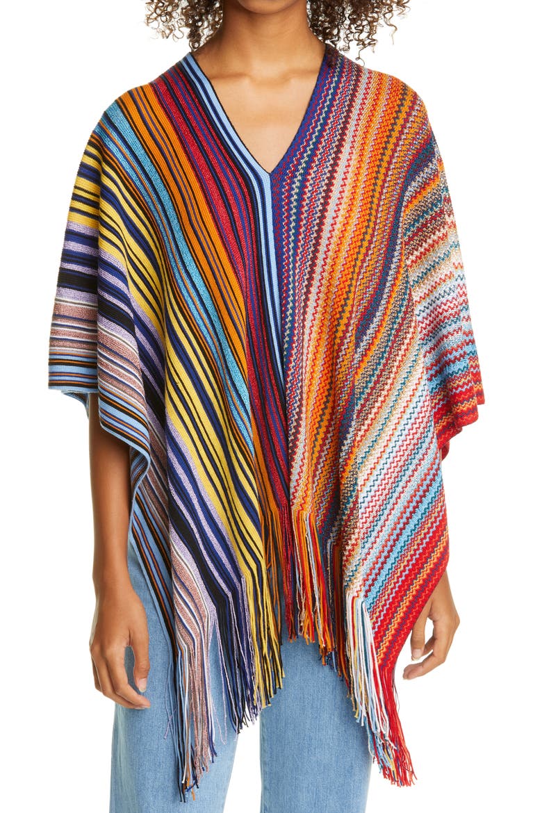Metallic Stripe Wool Blend Poncho, Main, color, MULTI PURPLE/ ORANGE