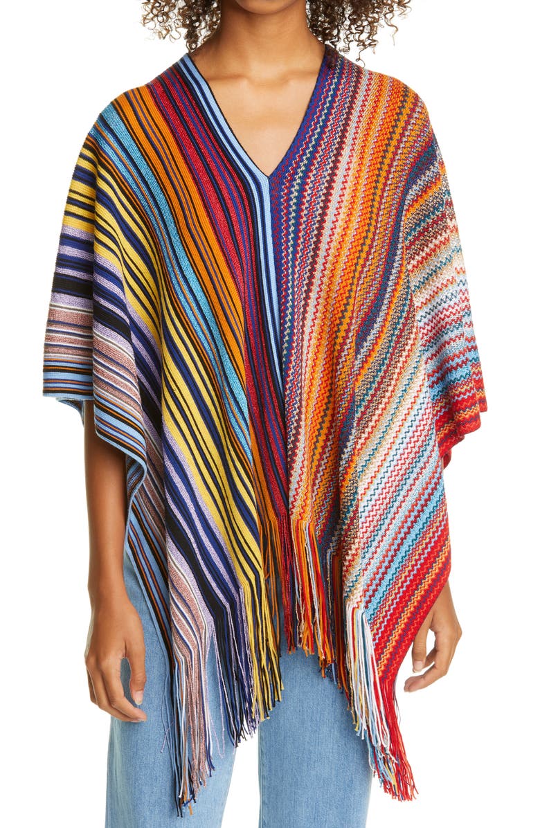 Missoni Metallic Stripe Wool Blend Poncho, Main, color, 