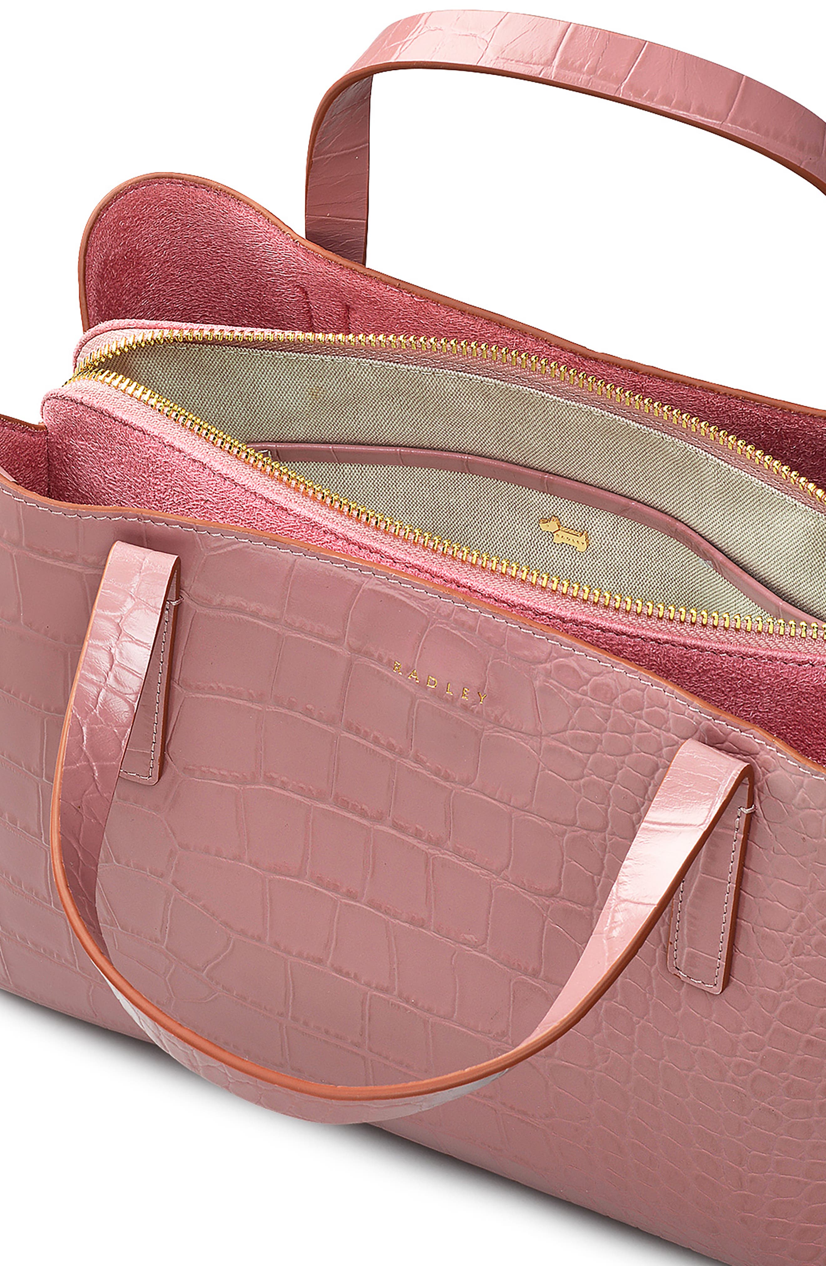 Radley Dukes Place - Faux Croc Medium Ziptop Satchel Bag, Alternate, color, French Rose
