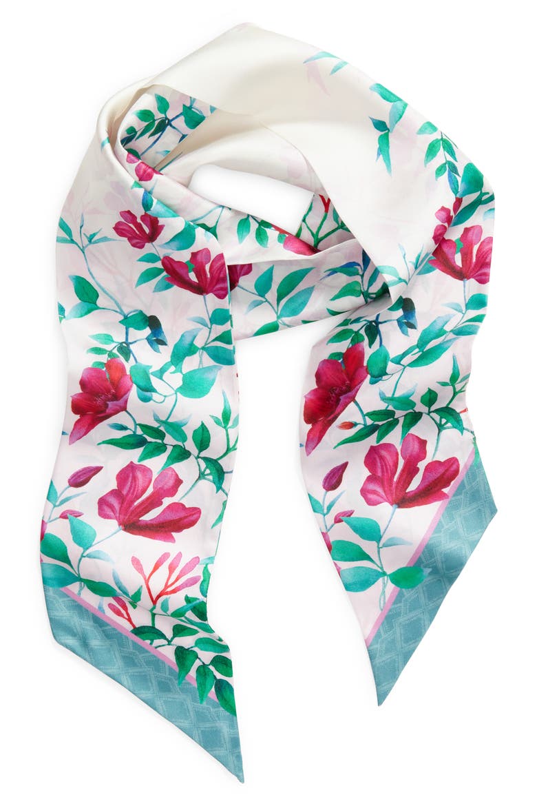 Print Silk Skinny Scarf, Alternate, color, PURPLE CLIMBING FLORAL