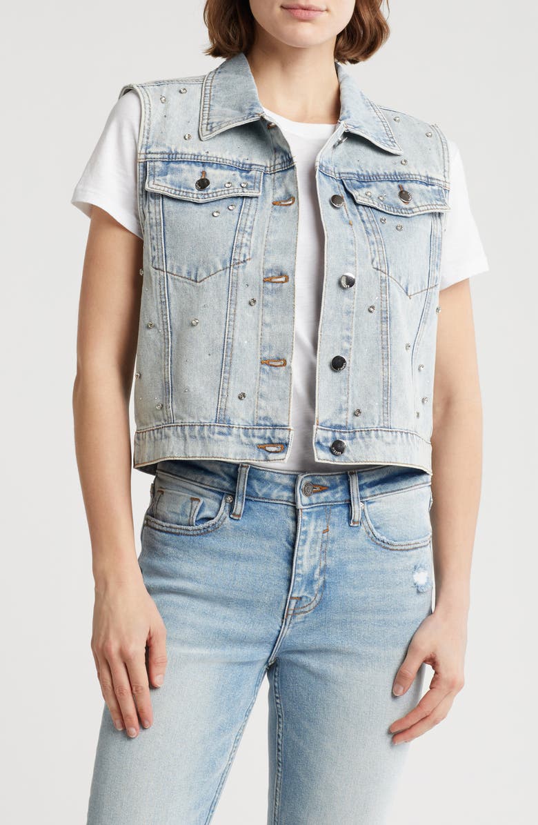 Vigoss Bling Denim Trucker Vest, Main, color,