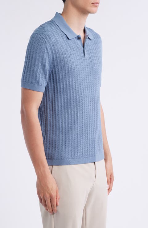 Cable Short Sleeve Cotton Blend Polo Sweater