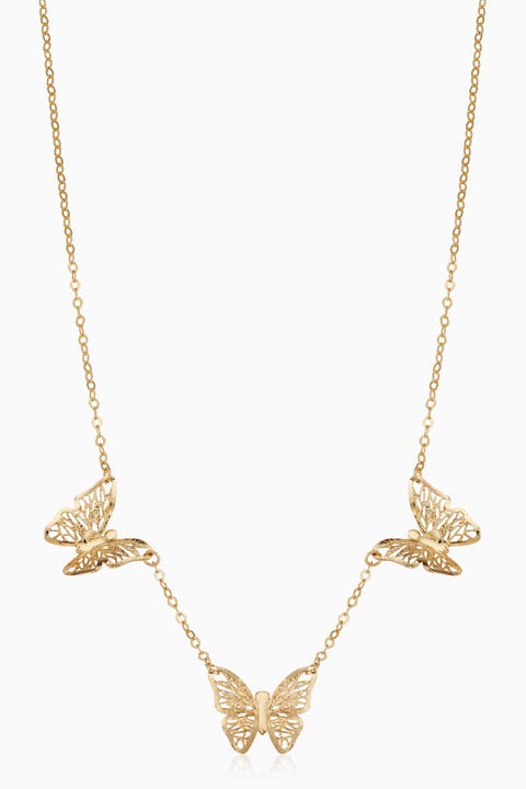 14K Yellow Gold Social Butterfly Necklace