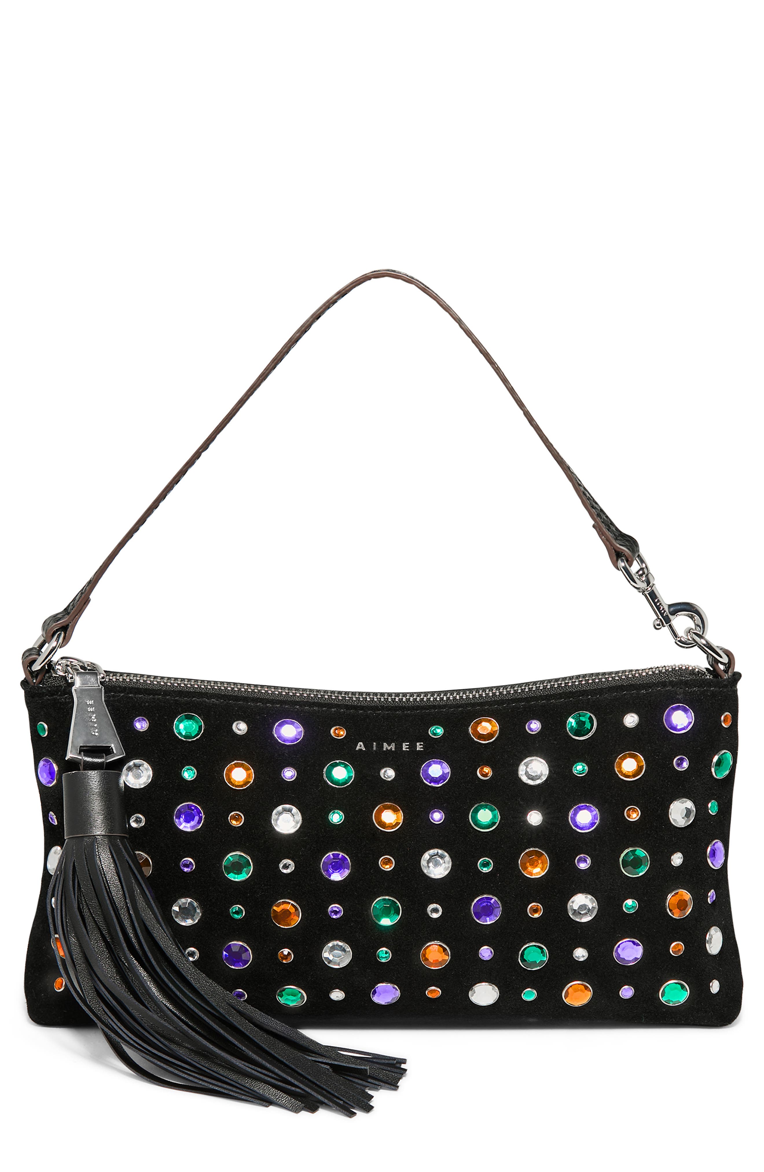 AIMEE Onyx Hour Novelty Zip Clutch, Main, color, Multi Jewels