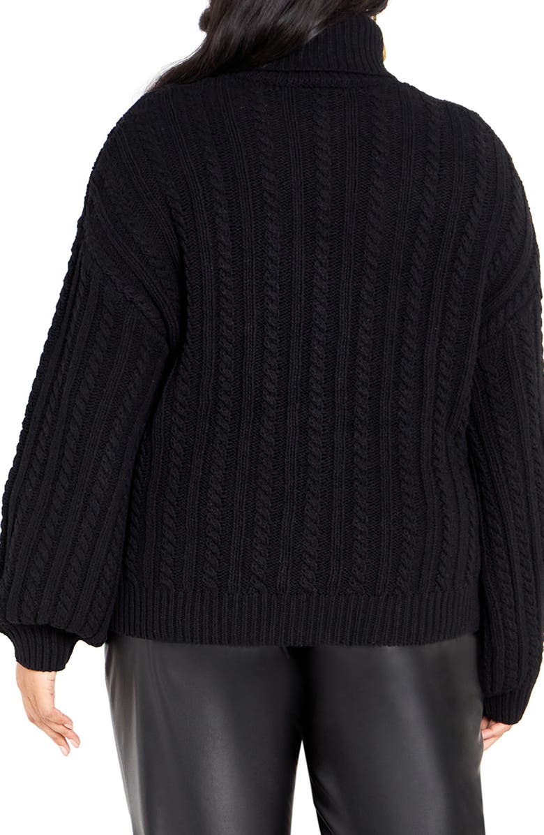 City Chic Avah Cable Stitch Turtleneck Sweater, Alternate, color, Black