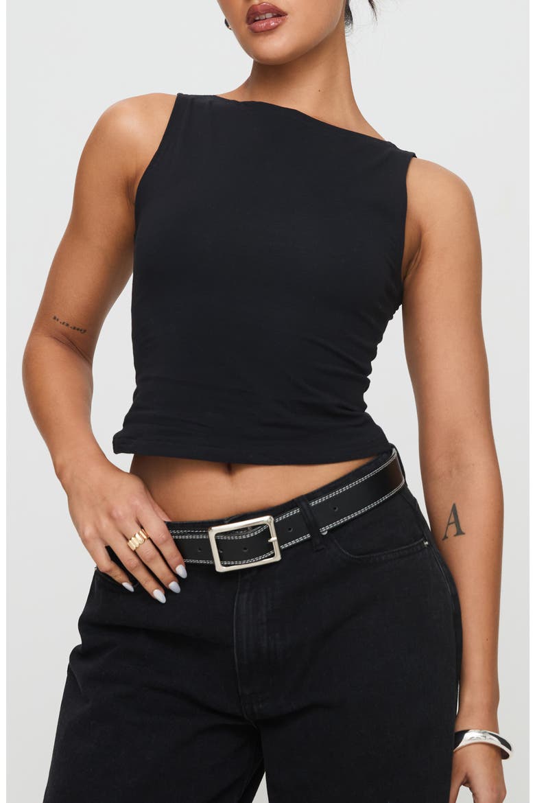 Bleeker Boat Neck Crop Tank, Main, color, BLACK