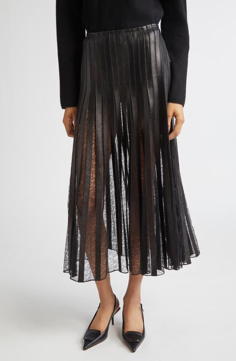 Alix Leather Strip & Lace Skirt