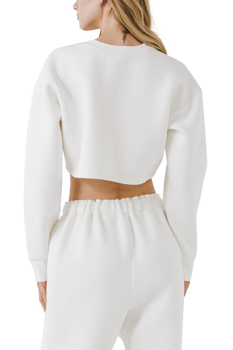 Lounge Wear Crop Crewneck Sweatshirt, Alternate, color, WHITE