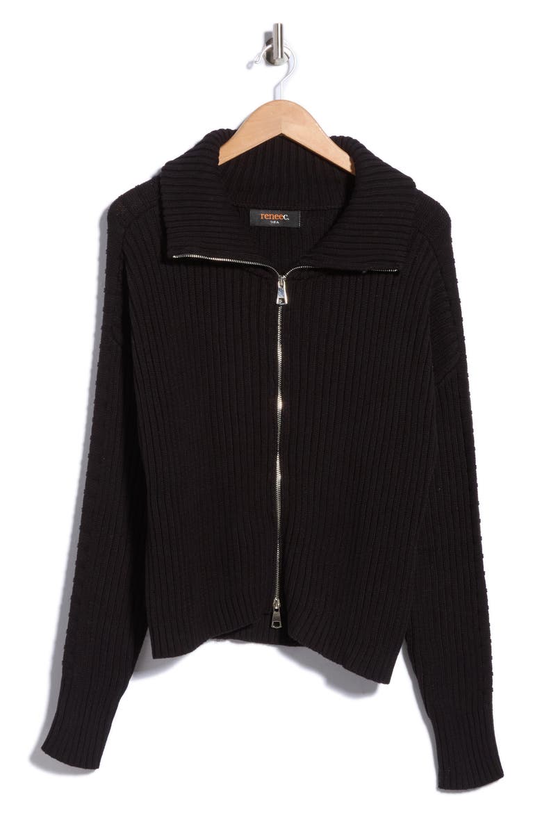 Ribbed Zip-Up Sweater, Alternate, color, BLACK