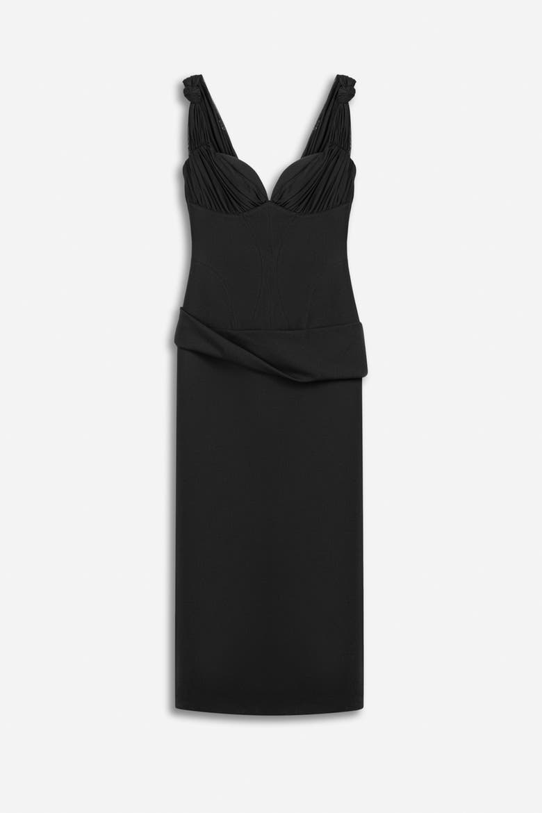 Boned Sweetheart Peplum Midi Dress, Alternate, color, Black