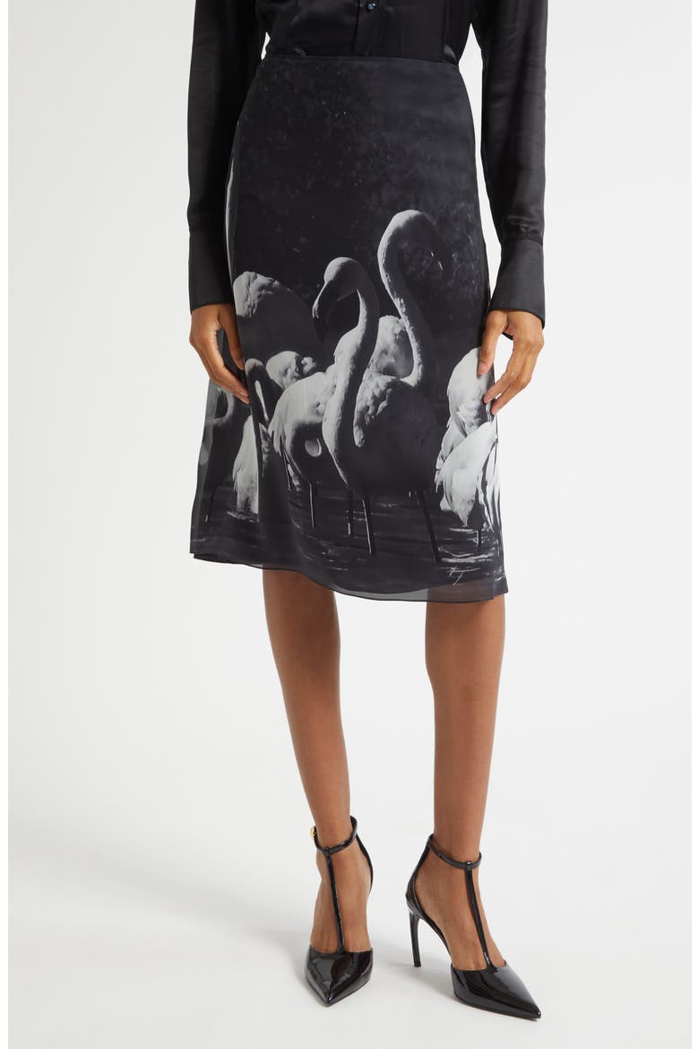 Trinidad Print Silk Georgette Midi Skirt, Main, color, LIGHT GREY/ NERO